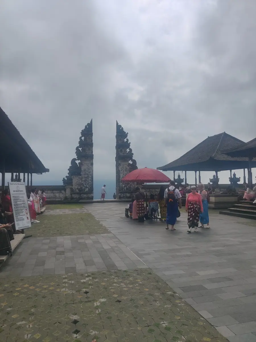 Visitors waiting near the Gates of Heaven at Lempuyang Temple